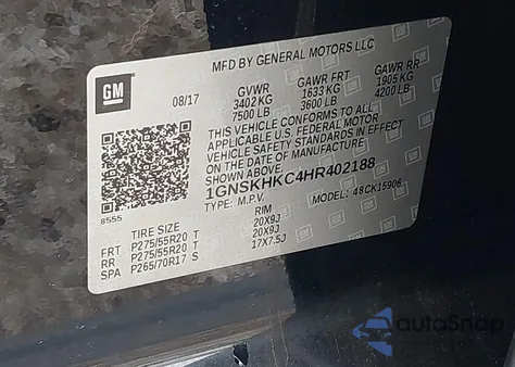 2017 Chevrolet Suburban Lt from USA, damaged, VIN 1GNSKHKC4HR402188